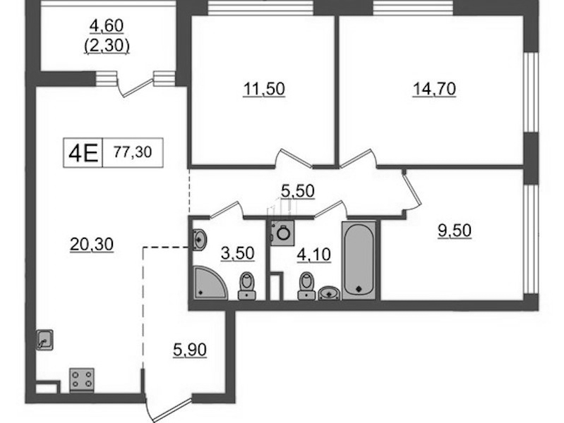 3-комнатная квартира 77.3 м², 12/12 эт., ЖК «А101 Всеволожск»